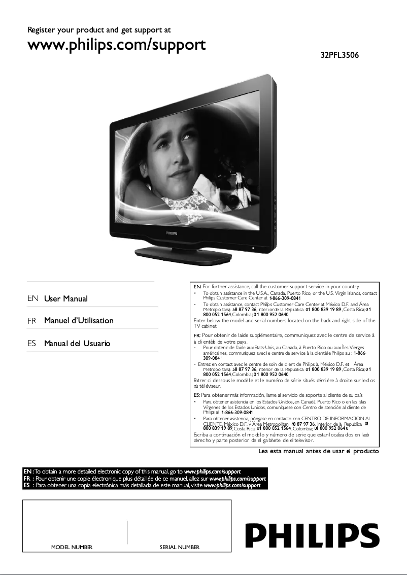 Image de la première page du manuel de l'appareil 32PFL3506