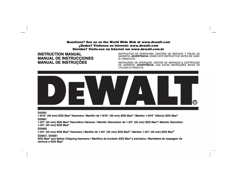 Page 1 de la notice Manuel utilisateur DeWalt D25501