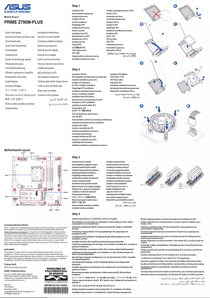 Page 1 de la notice Guide de démarrage rapide Asus PRIME Z790M-PLUS-CSM