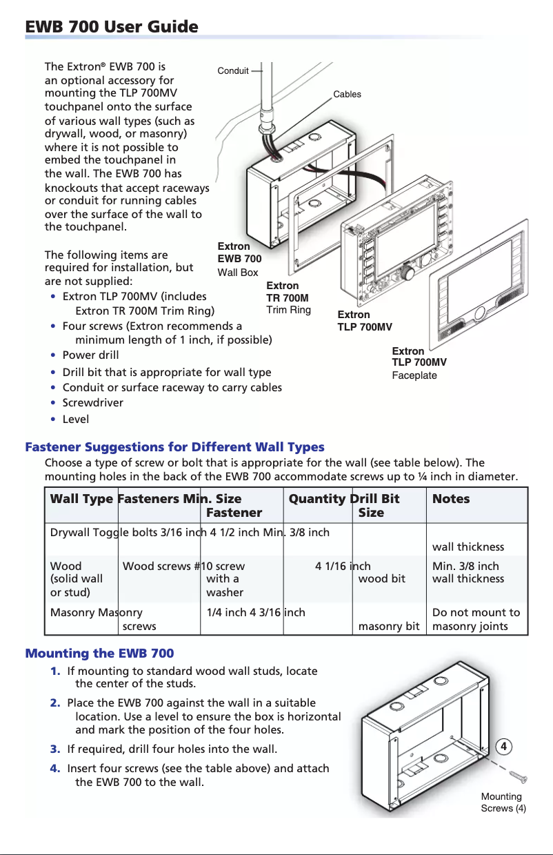 Page 1 de la notice Manuel utilisateur Extron TLP 700MV