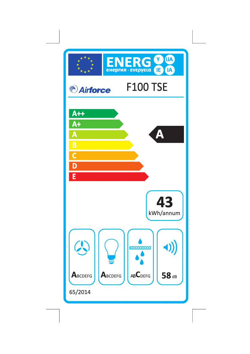 Page 1 of the manual Energy Label Airforce F100B 60 TSE
