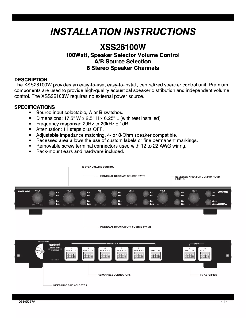 Page 1 de la notice Manuel utilisateur Xantech XSS26100W