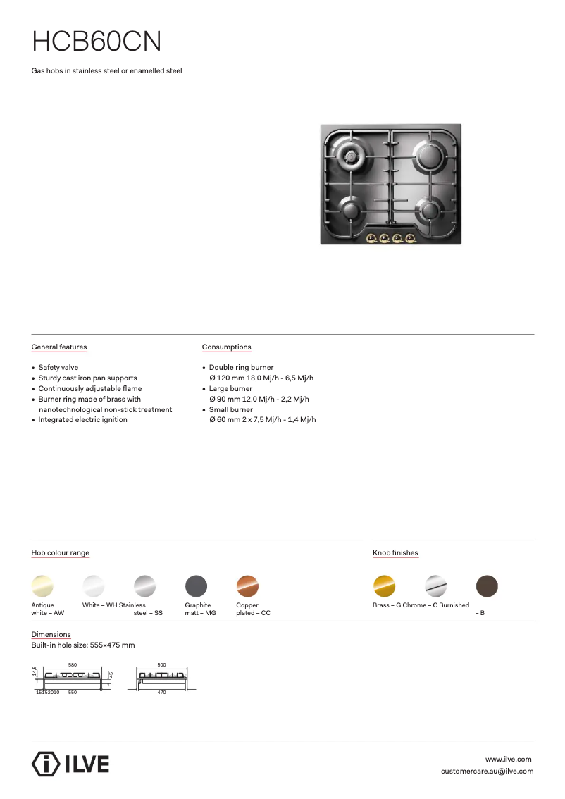 Page 1 de la notice Fiche technique Ilve HCB60CNMGB