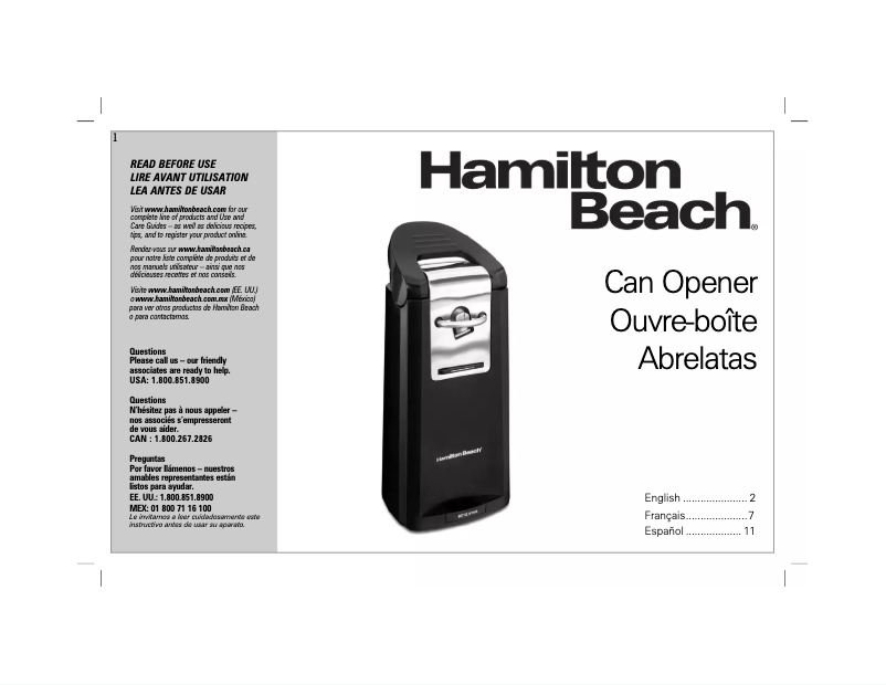 Page 1 de la notice Mode d'emploi Hamilton Beach 76608