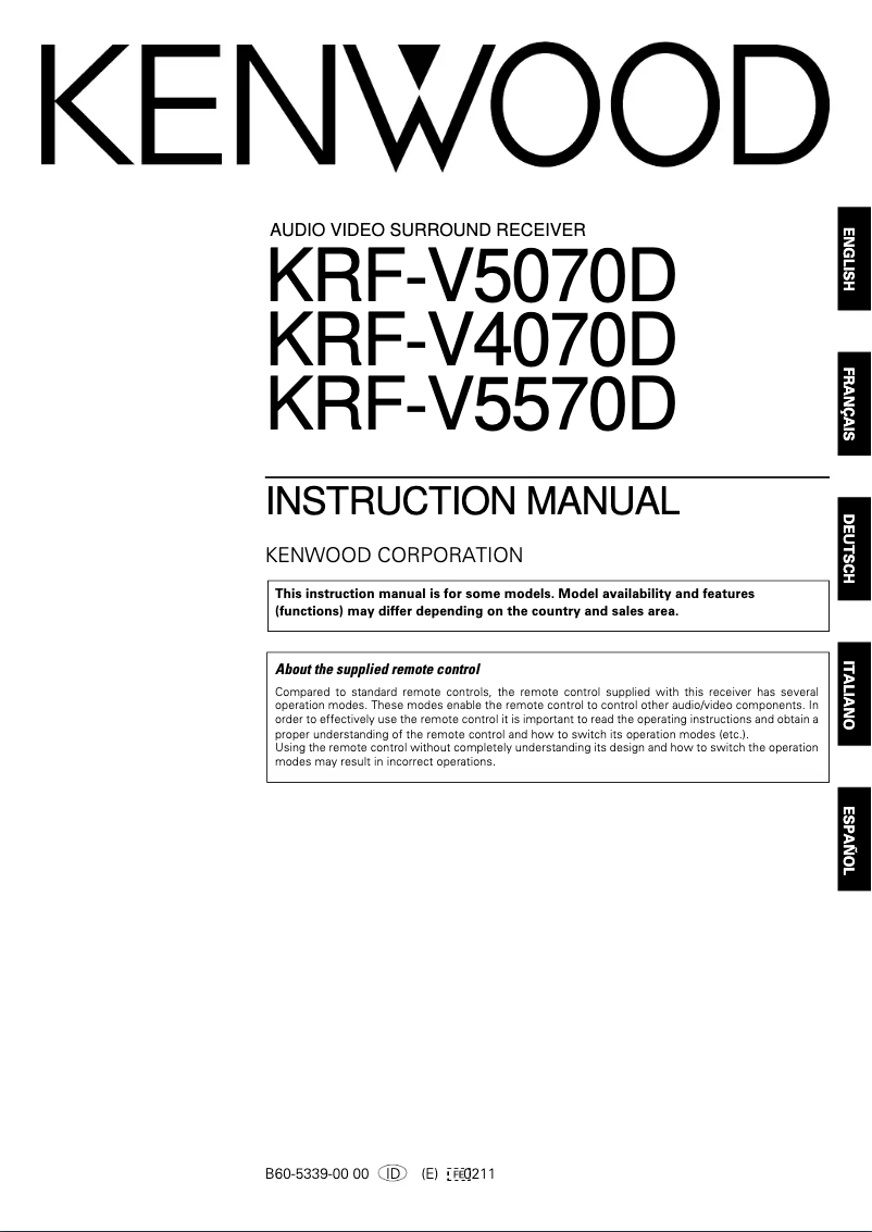Page 1 de la notice Manuel utilisateur Kenwood KRF-V4070D