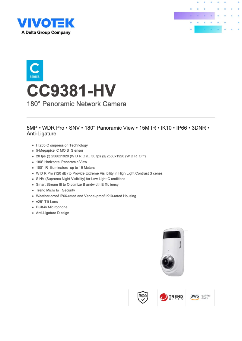 Page 1 de la notice Fiche technique Vivotek CC9381-HV