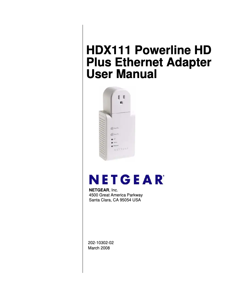 Page 1 de la notice Mode d'emploi Netgear Powerline HD Plus Ethernet Adapter HDX111