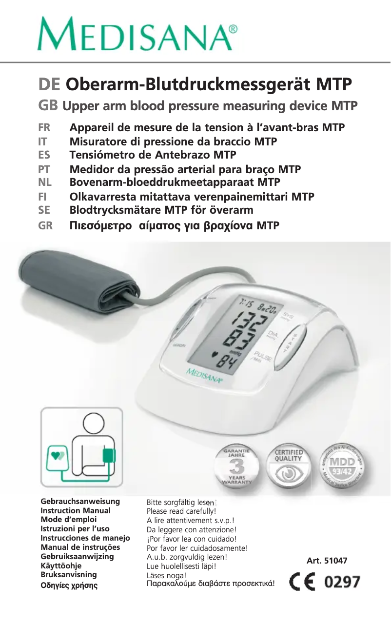 Page 1 de la notice Manuel utilisateur Medisana MTP Jubi 51047