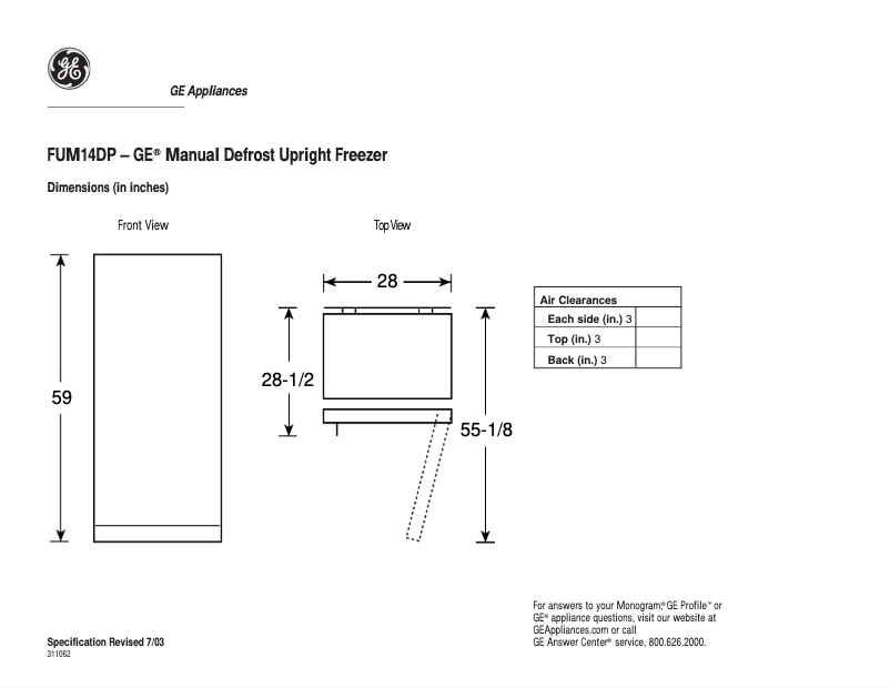 Página 1 del manual Ficha técnica GE FUM14DPRWH