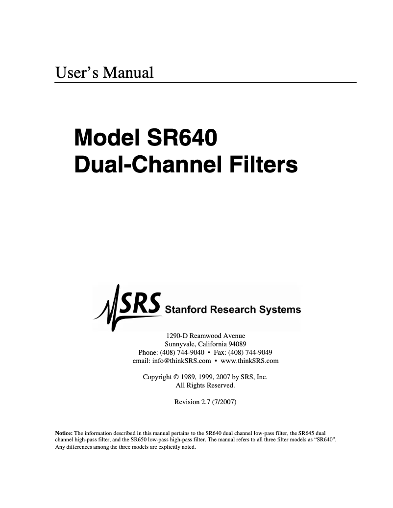 Página 1 del manual Manual de usuario SRS SR645