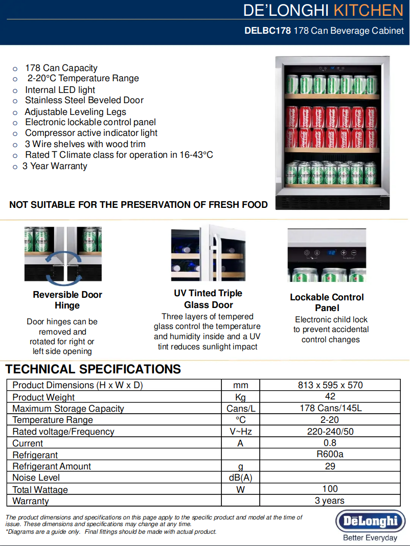 Page 1 de la notice Fiche technique DeLonghi DELBC178