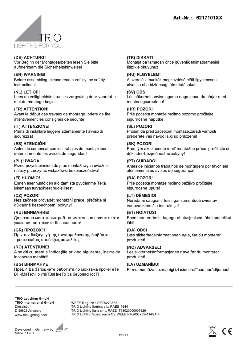 Page 1 de la notice Manuel utilisateur Trio Lighting Oakland 621710142