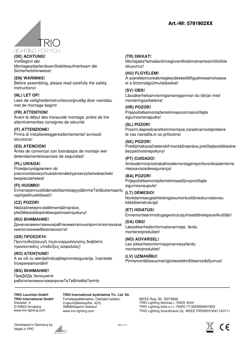 Page 1 de la notice Manuel utilisateur Trio Lighting Lacal 579190279