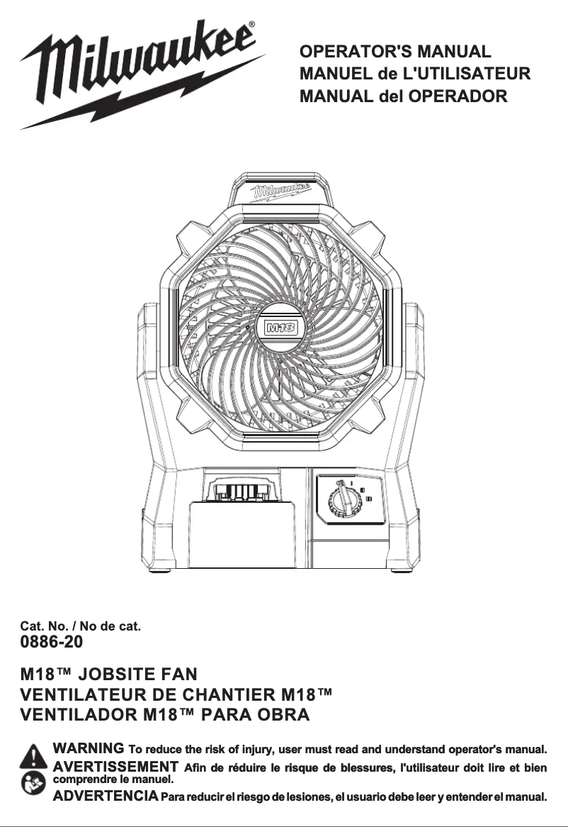 Page 1 de la notice Manuel utilisateur Milwaukee 0886-20