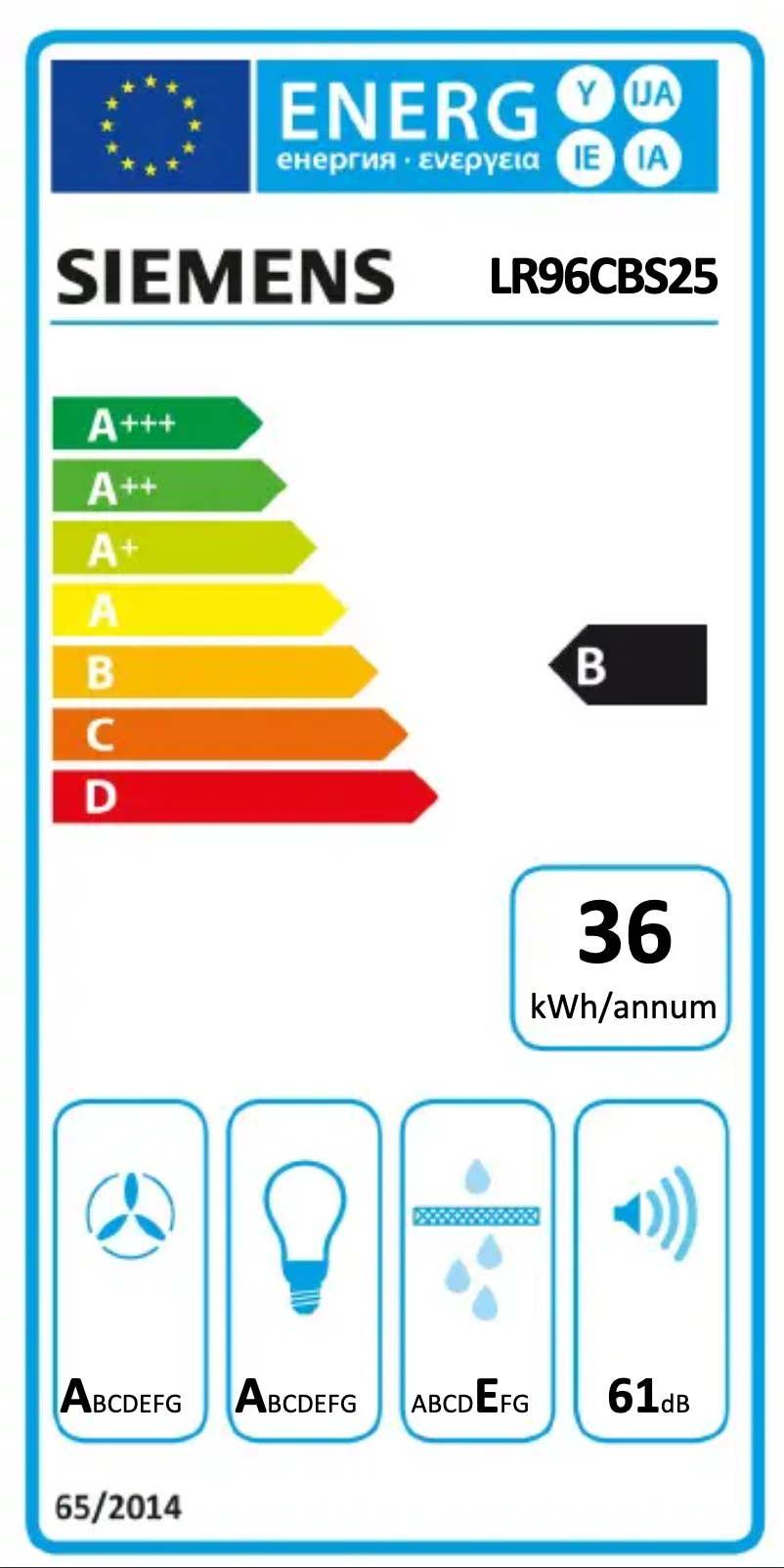 Page 1 de la notice Label énergétique Siemens LR96CBS25