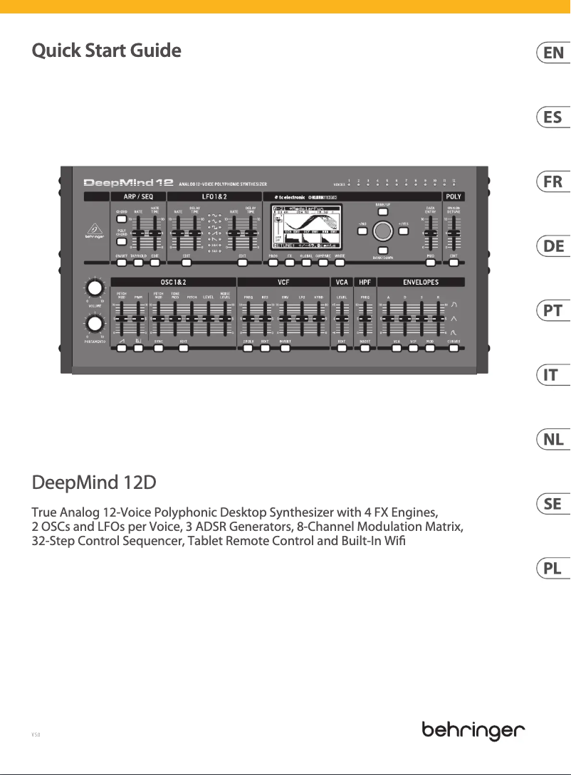 Página 1 del manual Guía de inicio rápido Behringer DeepMind 12D