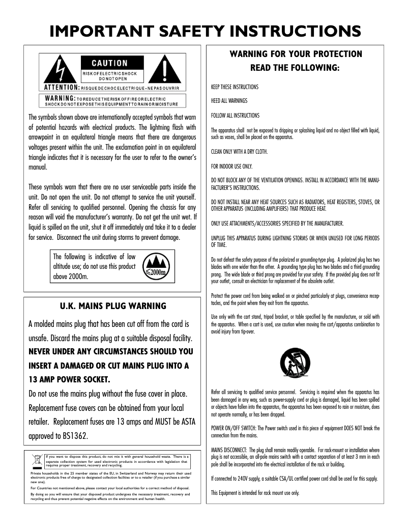 Page 1 de la notice Instructions de sécurité DBX DriveRack PA2