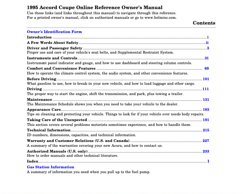 Page 1 de la notice Manuel utilisateur Honda Accord Wagon (1995)