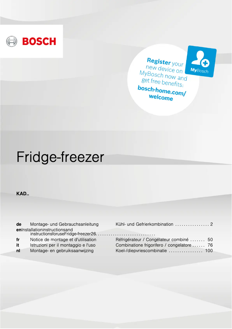 Page 1 de la notice Guide d'installation Bosch KAD93AIDP