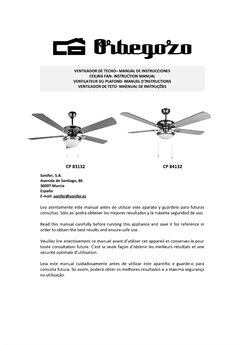 Page 1 de la notice Manuel utilisateur Orbegozo CP 84132