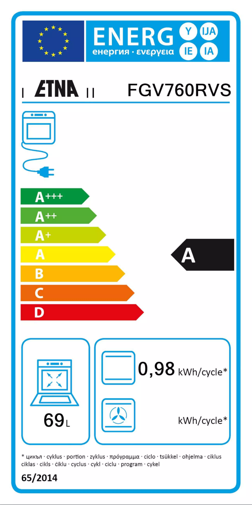 Page 1 de la notice Label énergétique Etna FGV760RVS