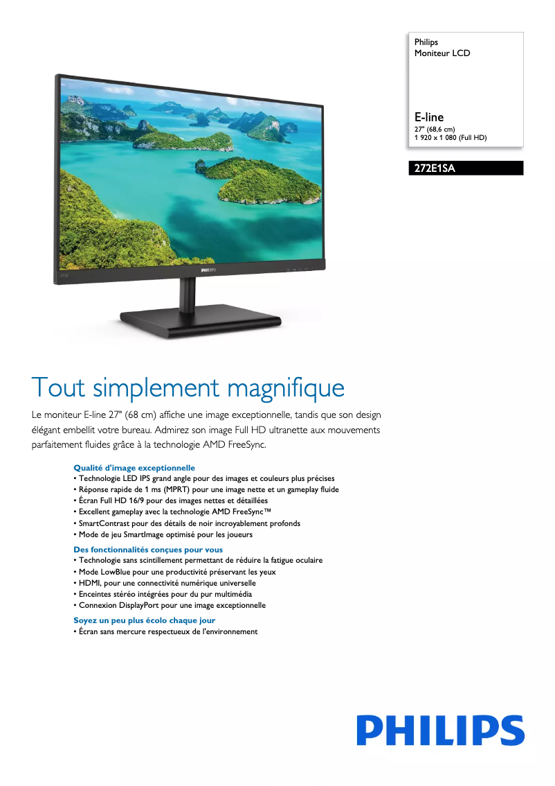 Page n°1 - Fiche technique Philips E Line 272E1SA