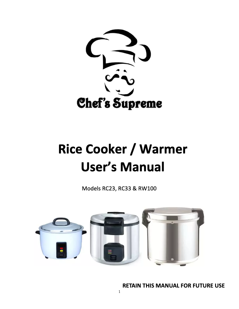 Page 1 de la notice Manuel utilisateur Chef's Supreme RW100