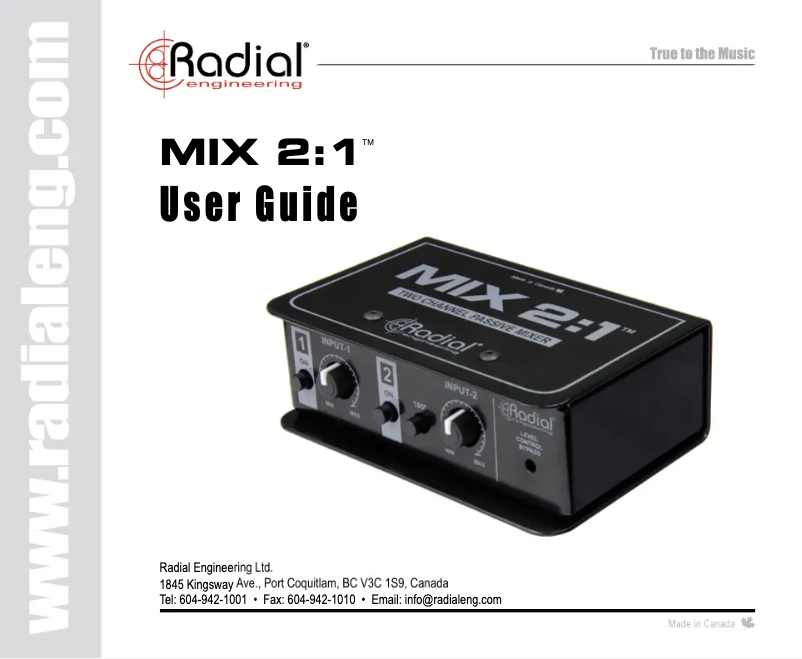 Page 1 de la notice Manuel utilisateur Radial Engineering MIX 2:1
