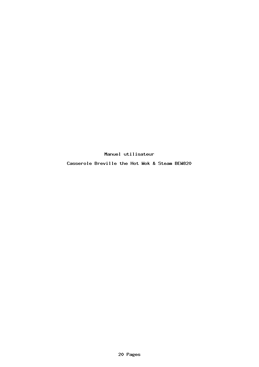 Page 1 de la notice Manuel utilisateur Breville the Hot Wok & Steam BEW820