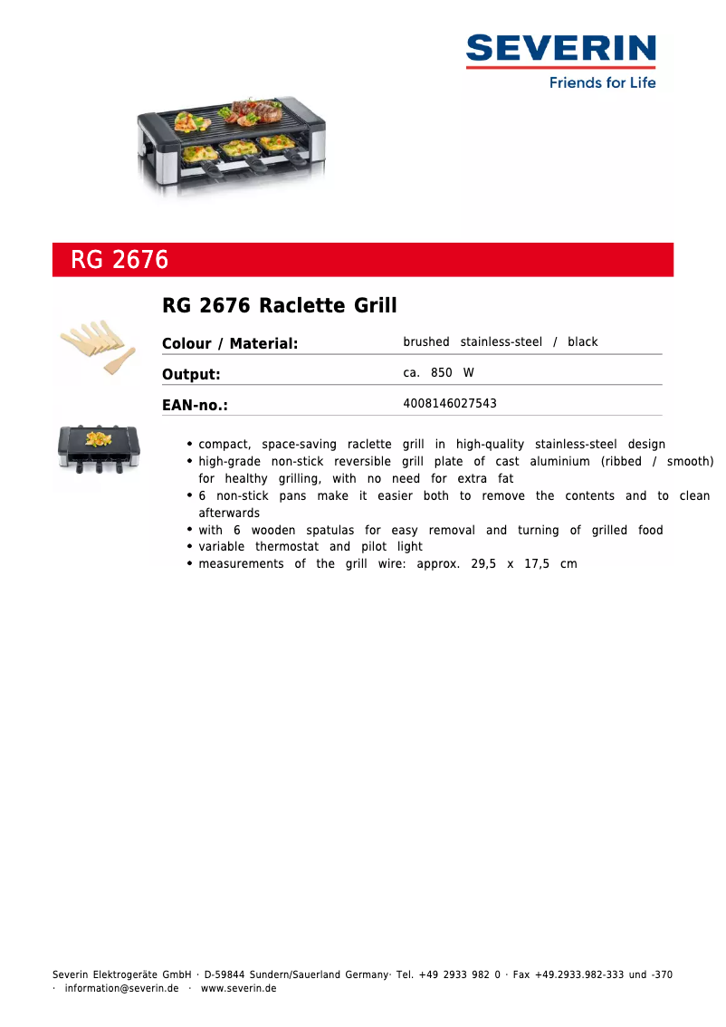 Page 1 de la notice Fiche technique Severin RG 2676