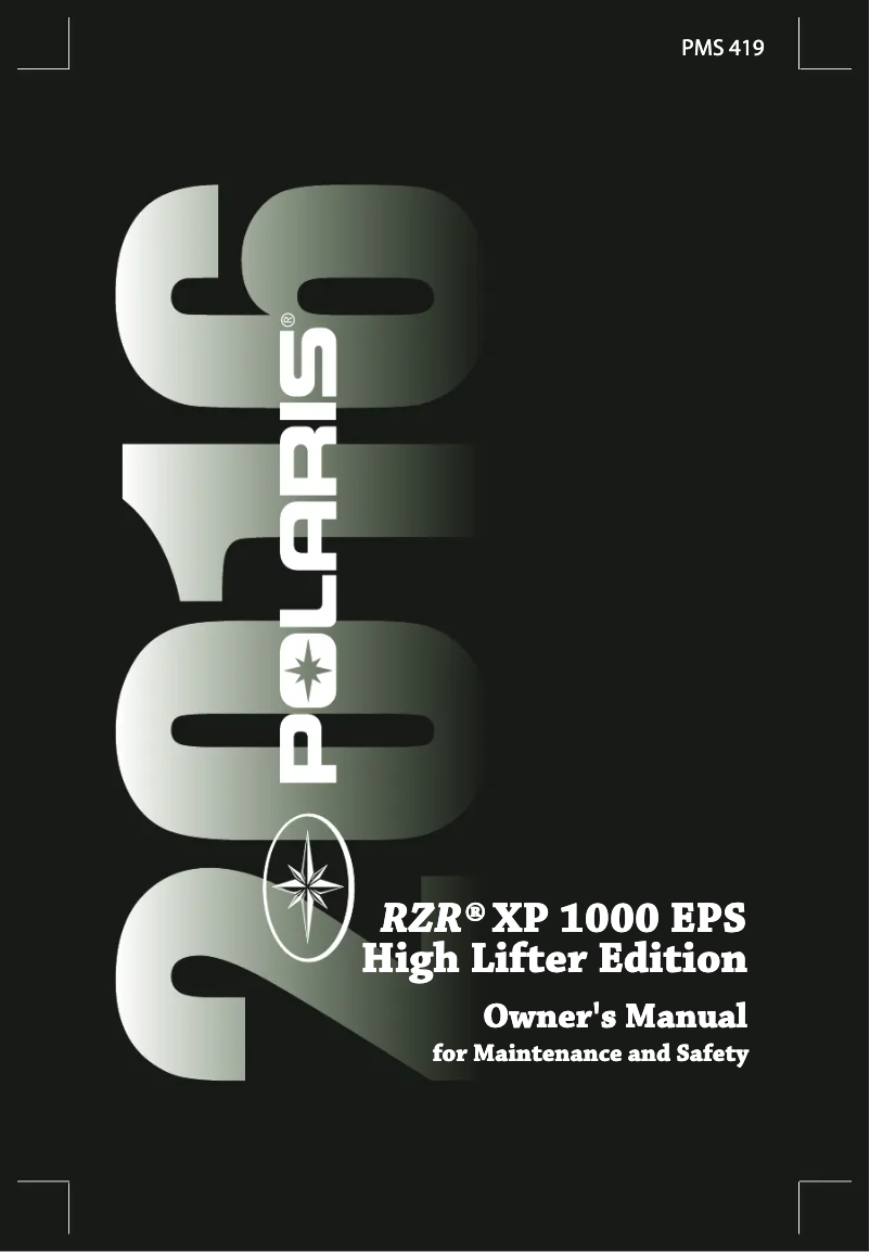 Page 1 de la notice Manuel utilisateur Polaris RZR XP 1000 EPS High Lifter (2019)