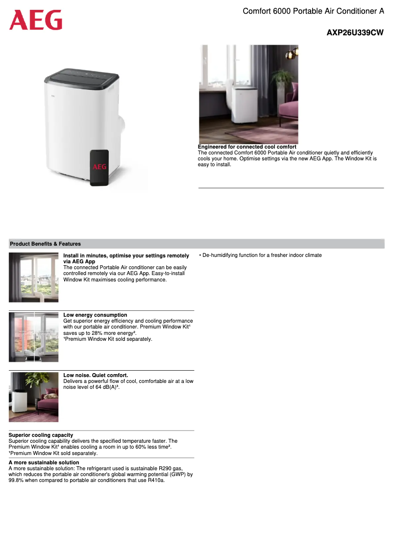 Page 1 de la notice Fiche technique AEG AXP26U339CW
