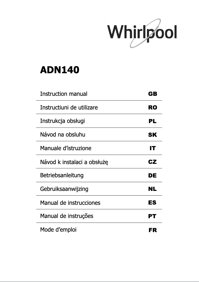 Página 1 del manual Manual de usuario Whirlpool ADN140