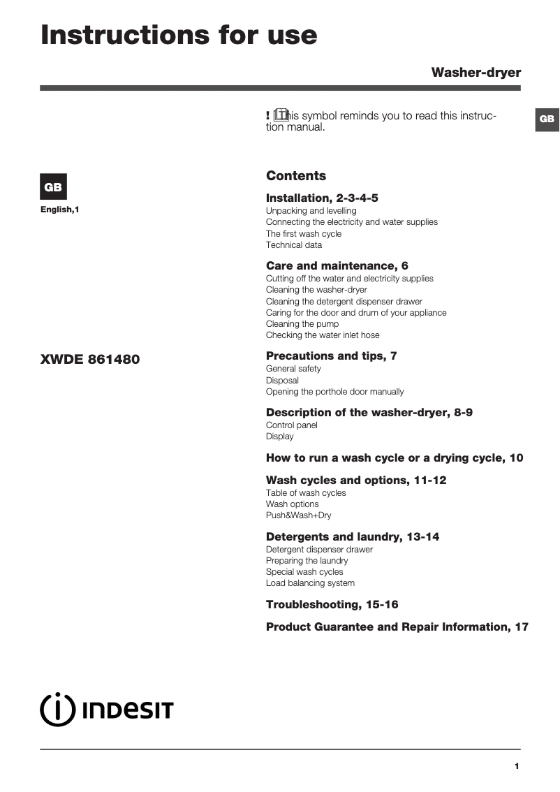 Page n°1 - Mode d'emploi Indesit XWDE 861480X S UK