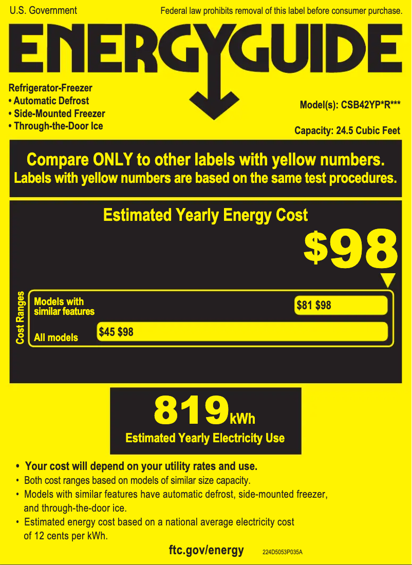 Page 1 de la notice Label énergétique GE Café CSB42YP2RS1