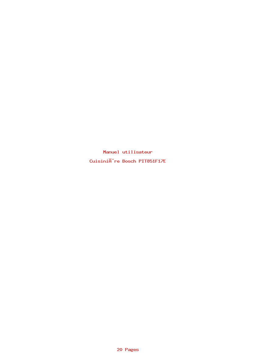Page 1 de la notice Manuel utilisateur Bosch PIT851F17E