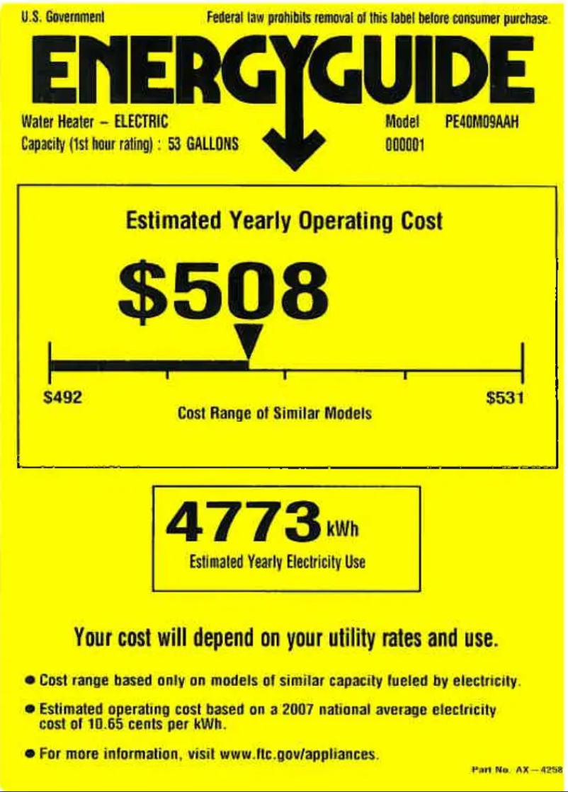 Página 1 del manual Etiqueta energética GE PE40M09AAH