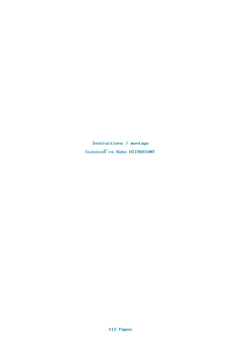 Page 1 de la notice Instructions / montage Beko HII98810NT