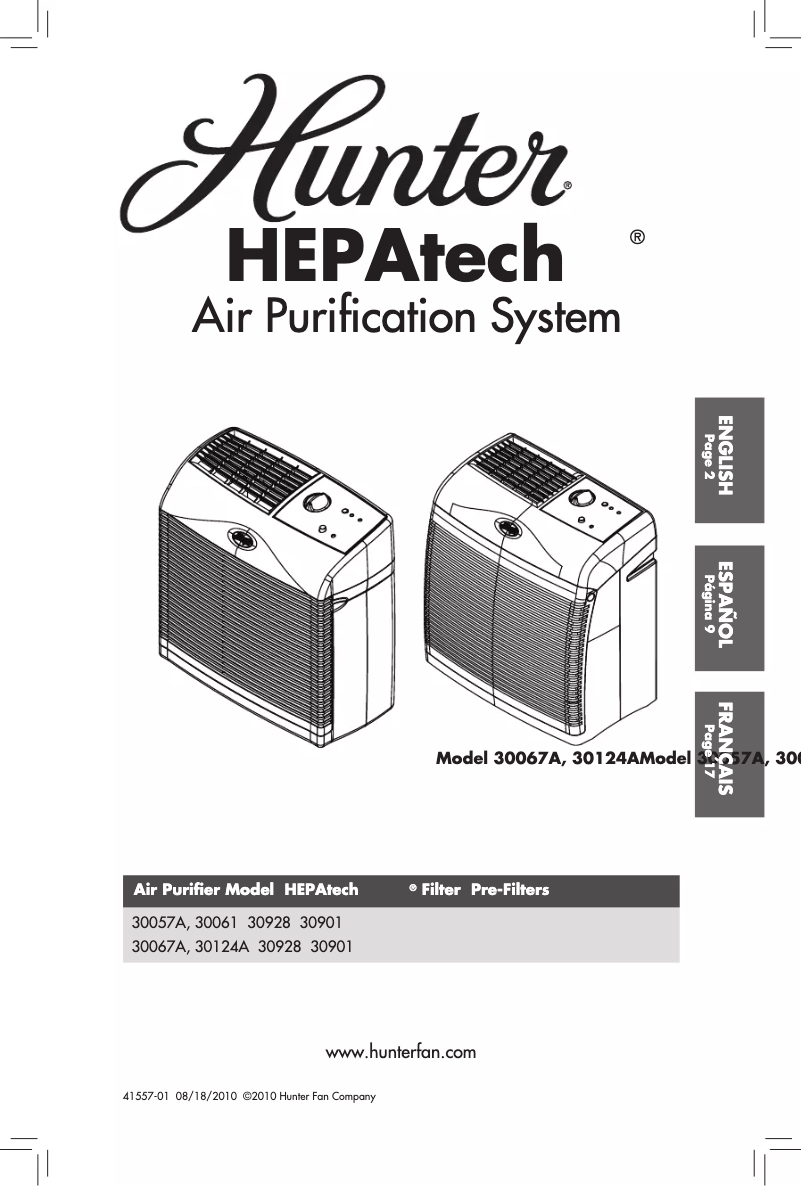 Page 1 of the manual User Manual Hunter HEPAtech