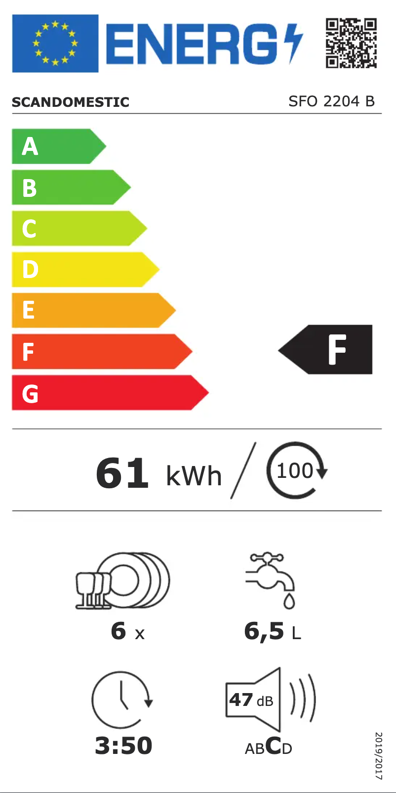 Page 1 of the manual Energy Label Scandomestic SFO 2204 B