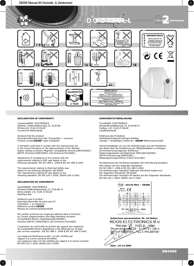 Page 1 de la notice Manuel utilisateur Elro DB288