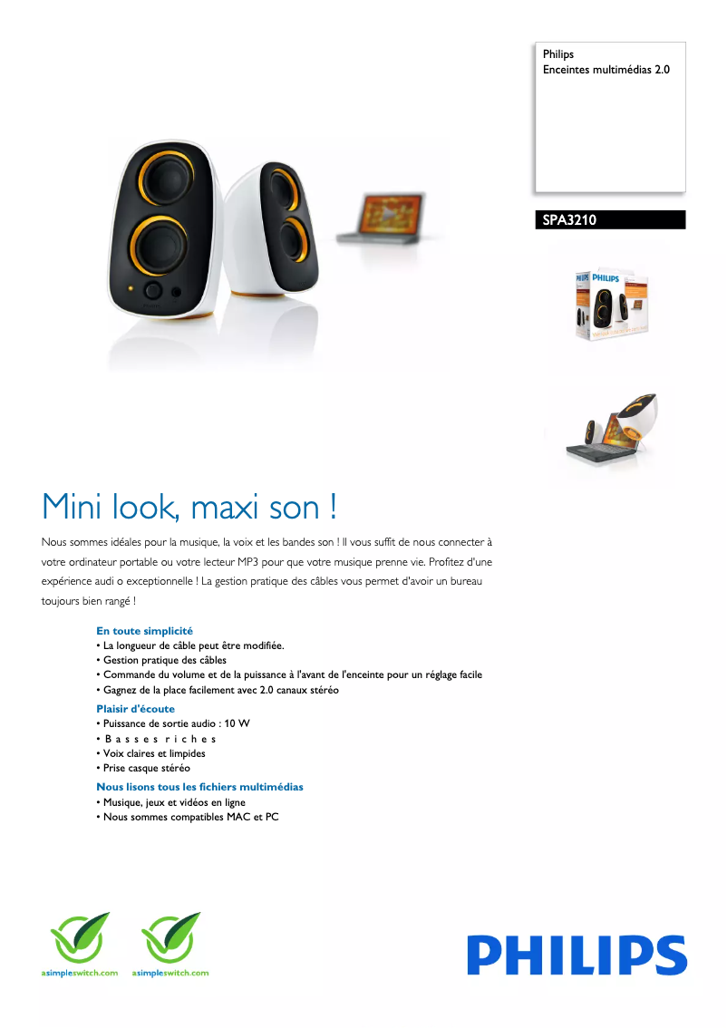 Página 1 del manual Ficha técnica Philips SPA3210