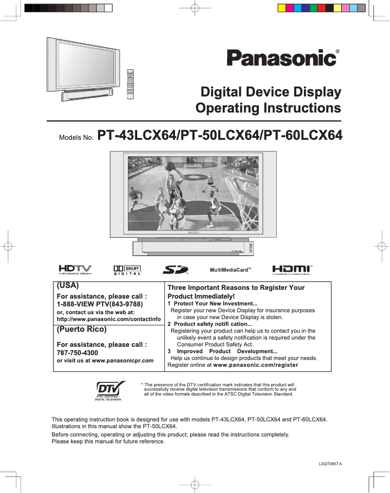 Page 1 de la notice Manuel utilisateur Panasonic PT-50LCX64