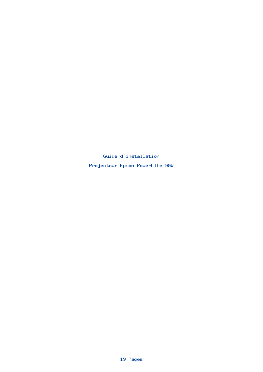 Page 1 de la notice Guide d'installation Epson PowerLite 99W