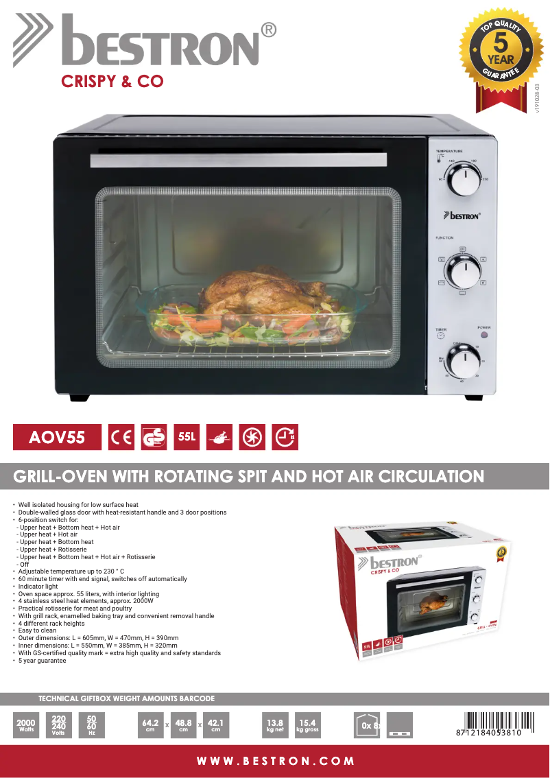 Page 1 de la notice Fiche technique Bestron AOV55