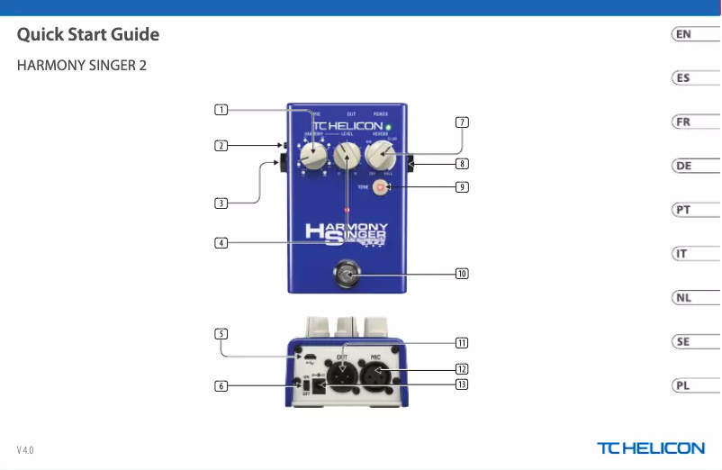 Page 1 de la notice Guide de démarrage rapide TC Helicon Harmony Singer 2
