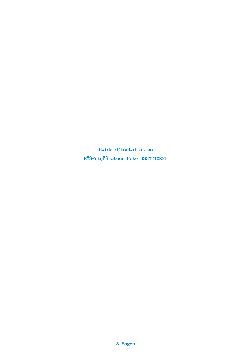 Page 1 de la notice Guide d'installation Beko BSSA210K2S