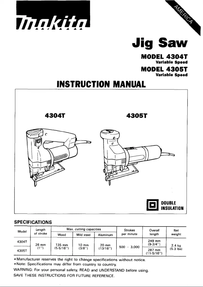 Page 1 de la notice Manuel utilisateur Makita 4305T