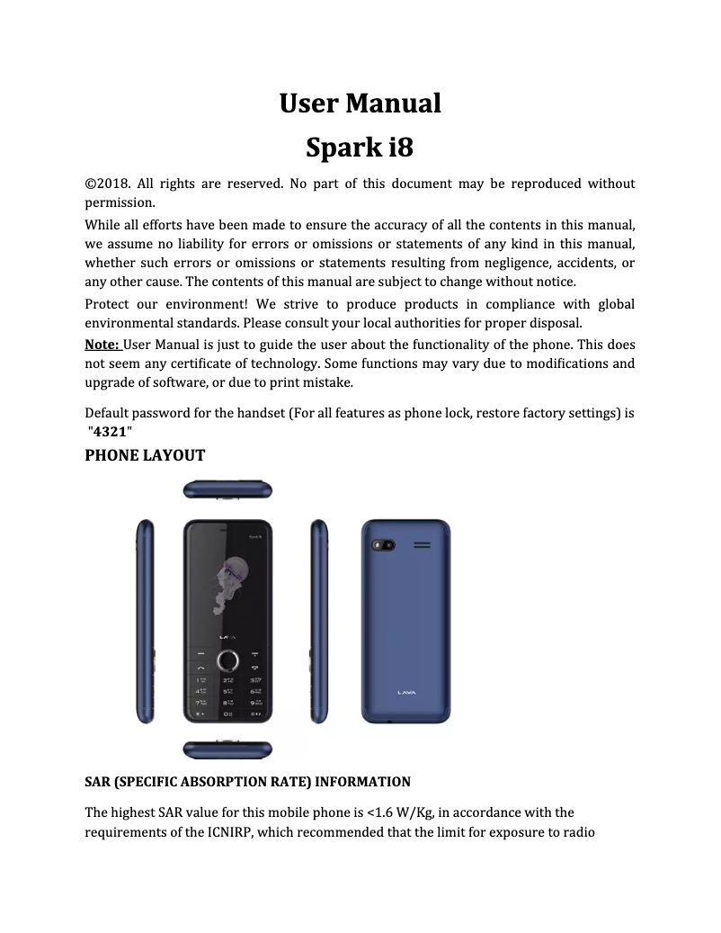Image de la première page du manuel de l'appareil Spark i8