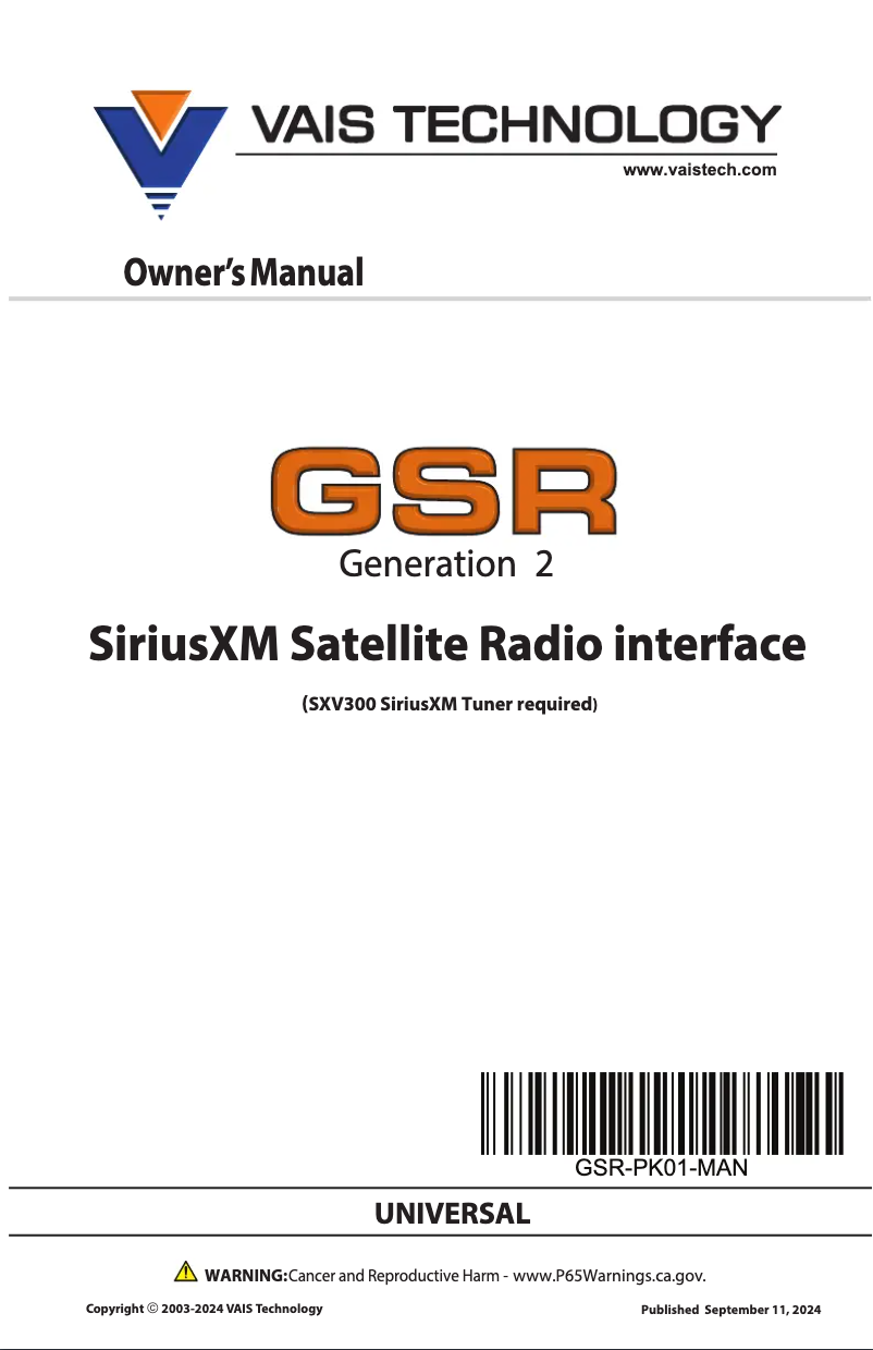 Page 1 de la notice Manuel utilisateur VAIS Technology GSR-FC05